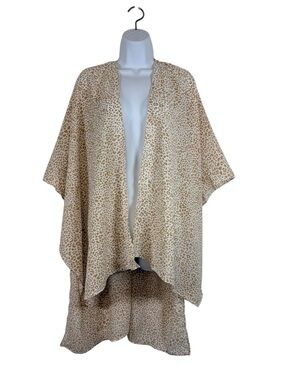Time and Tru Leopard Print Kimono Cardigan One Size Neutral Open Front Duster